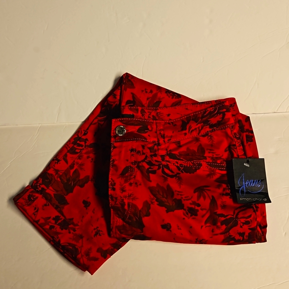 Simon Chang Floral Jeans BNWT SZ18
